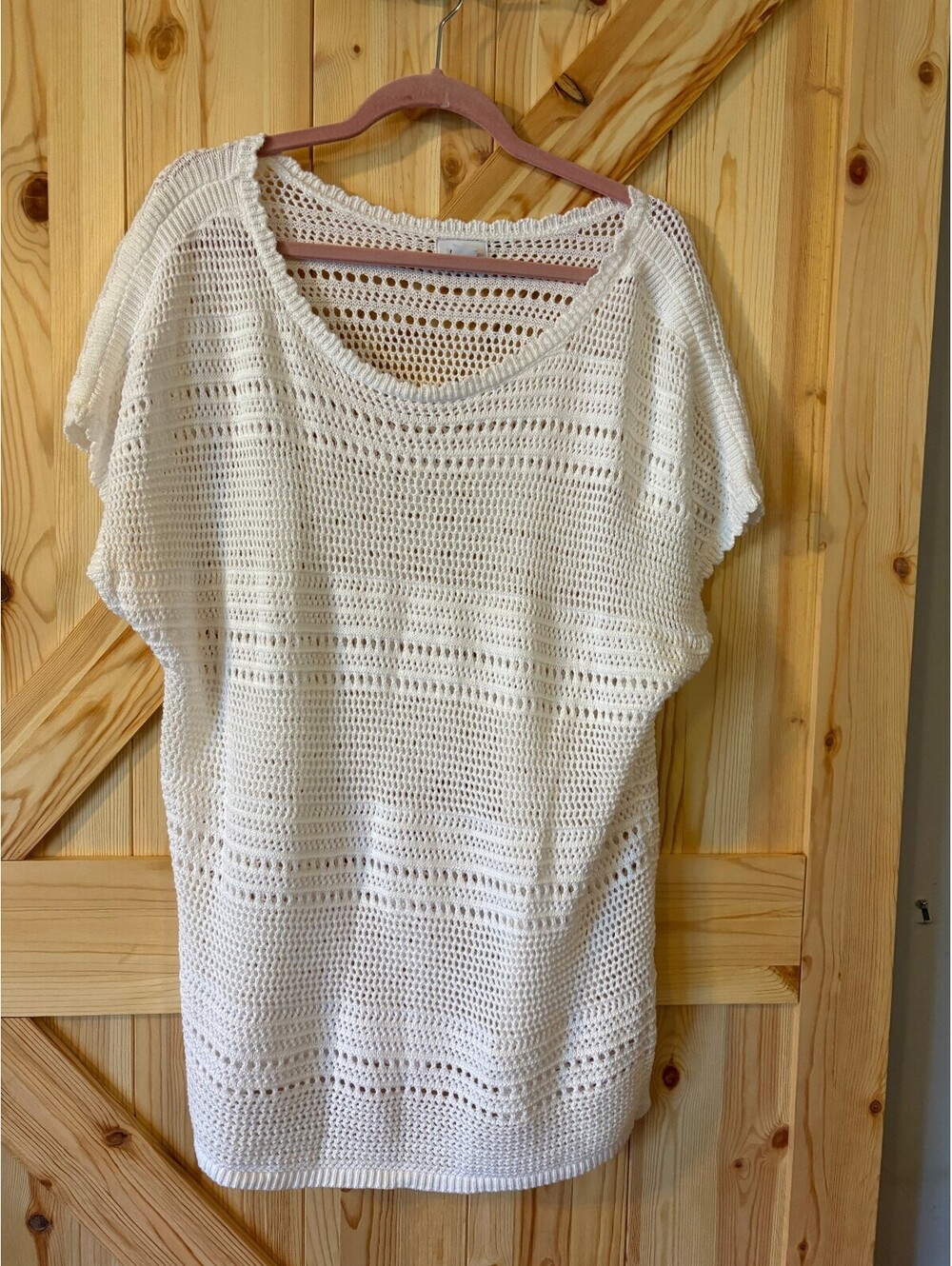 Old Navy XL White Crochet Knit Short Sleeve Sweater